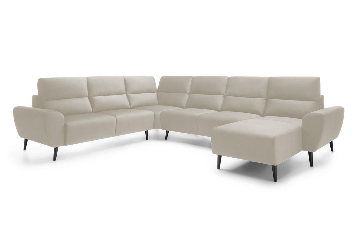 ECKSOFA BOSCO U-Form, Monolith-Stoff, freistehend, mit verstellbaren Kopfstützen, Sofa für Familien, Größe: 340x270x98cm, Farbe: Beige - Beige, Holz/Textil (340/270cm) - DomoHome