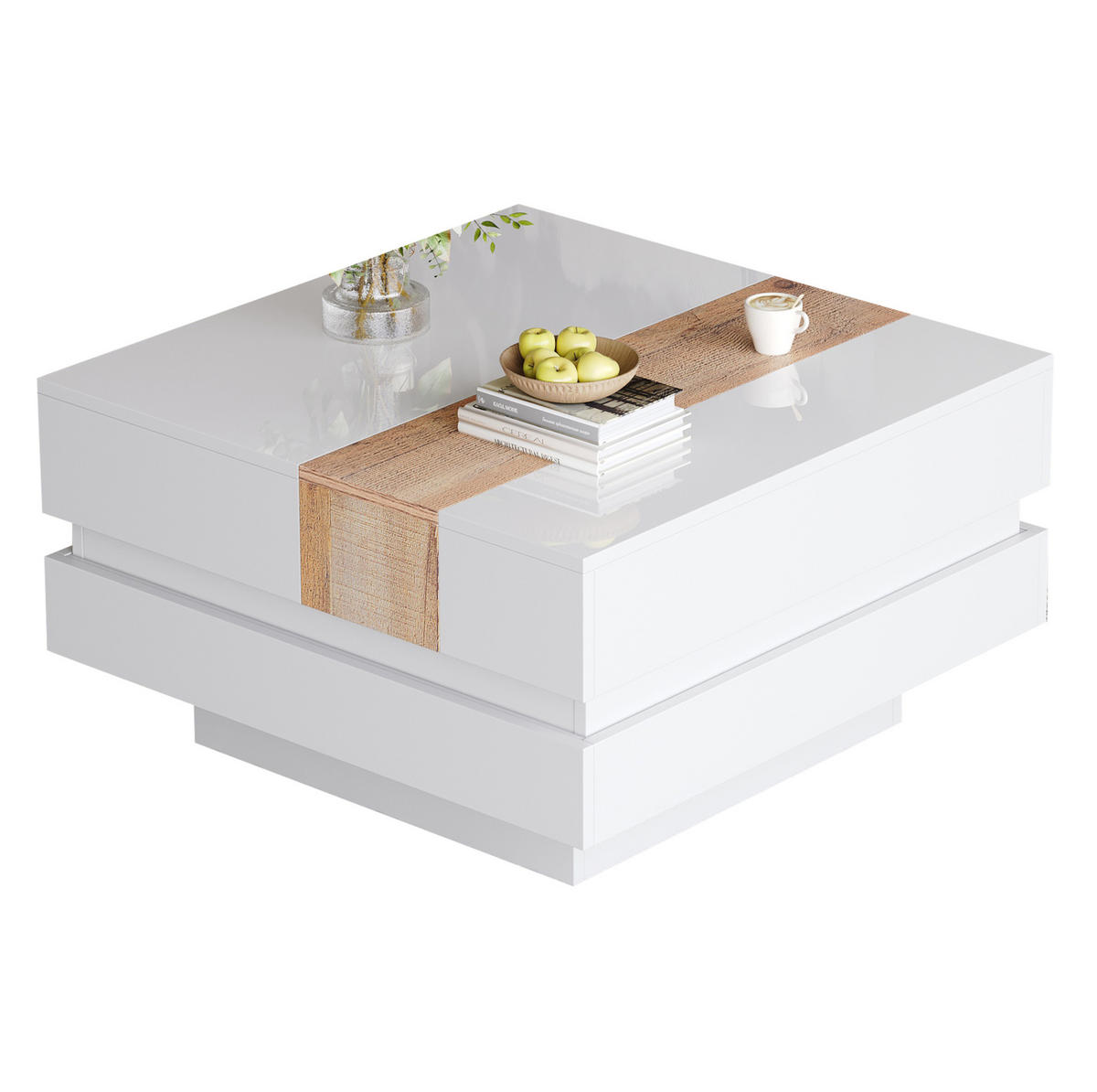 COUCHTISCH 70/70/39 cm in Weiß mit ausziehbarer Tischplatte und Stauraum - Weiß, Holzwerkstoff (70/70/39cm) - Flora Grace