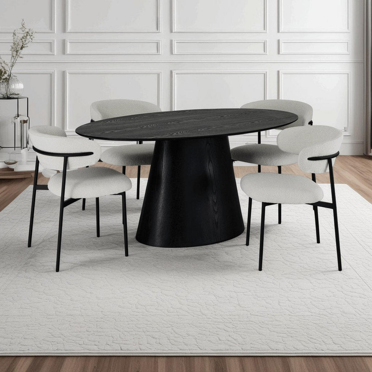 STUHL-SET 2 Stück in Teddystoff - Schwarz/Weiß, Textil/Metall (55/70/55cm) - Furnhouse