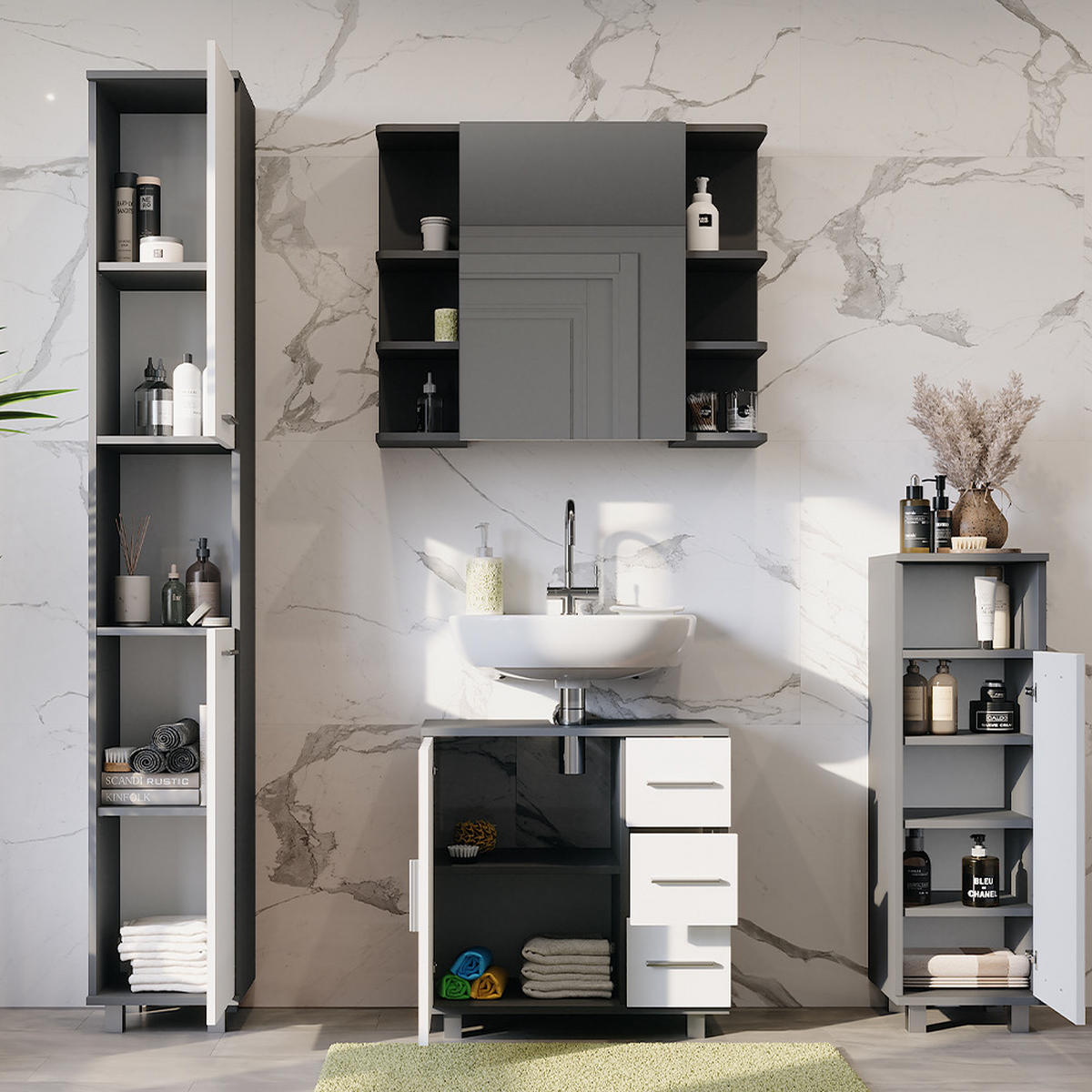 KOUPELNOVÝ NÁBYTEK Ilias Antracitová/bílá - bílá/antracitová, kompozitní dřevo (60.2/60.8/33cm) - Vicco