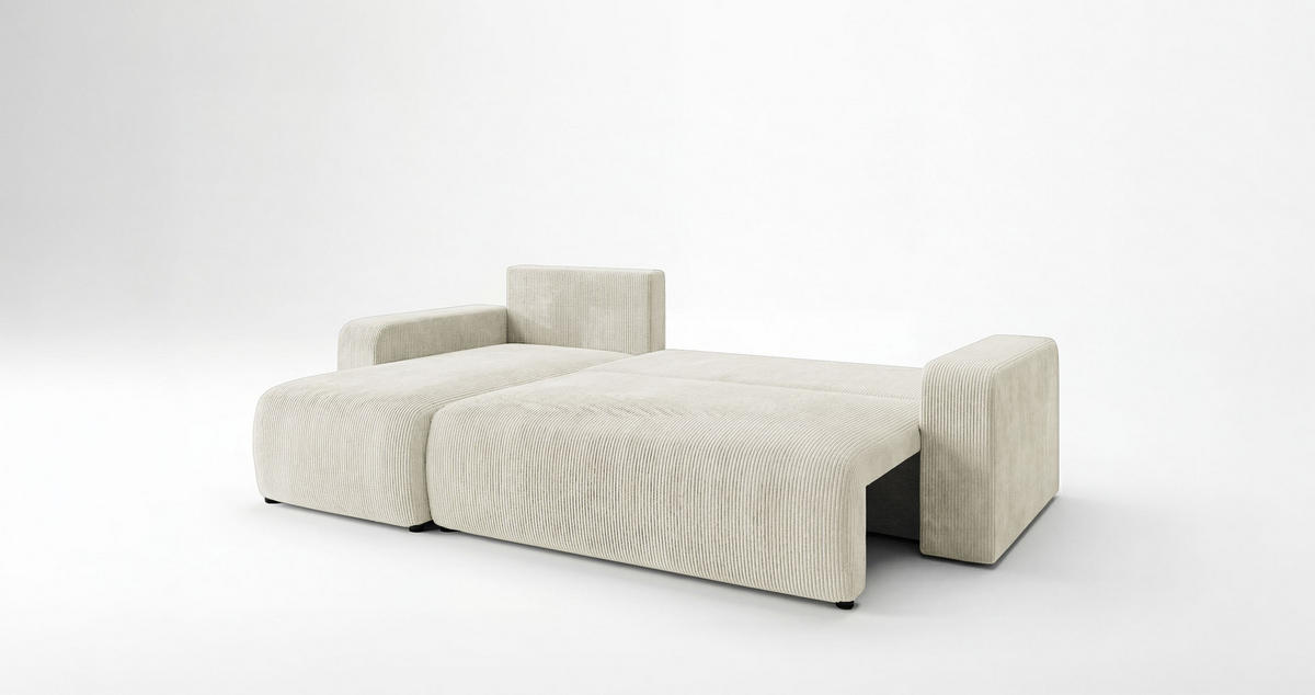 ROHOVÁ pohovka PARIS levá bílá manšestr Poso 100 - funkce spaní, úložný prostor - bílá, textil (255/150cm) - Cornero
