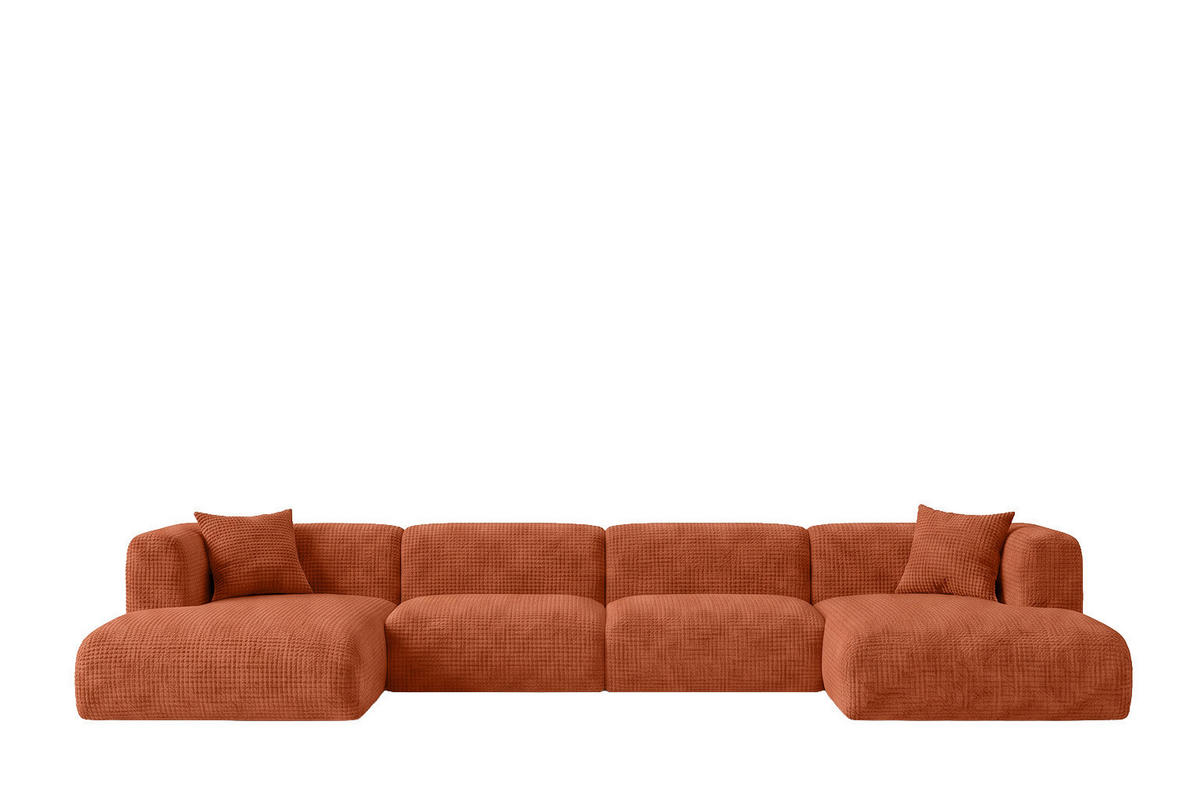 ECKSOFA U-Form, Chenille-Stoff Cremona, Kupfer, GRETA - Kupferfarben, Holz (408/70/179cm) - Kaiser Möbel