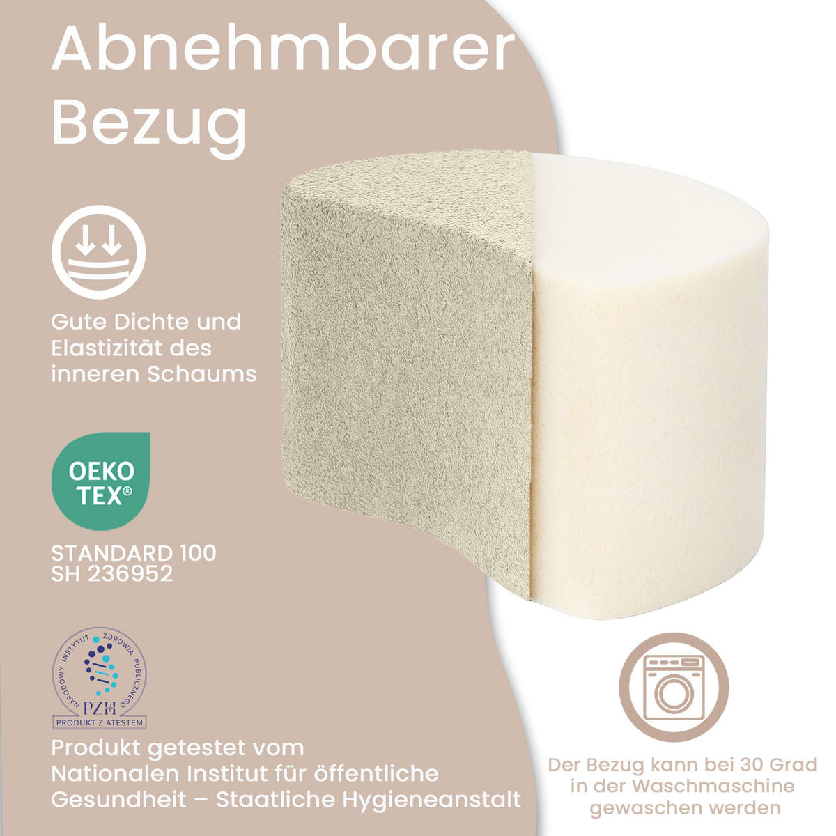 SITZSACK Halbmond 54/36/35 cm, weicher Bouclé 315 g/m², Creme - Creme, Textil (36/35/54cm) - Dreamroots