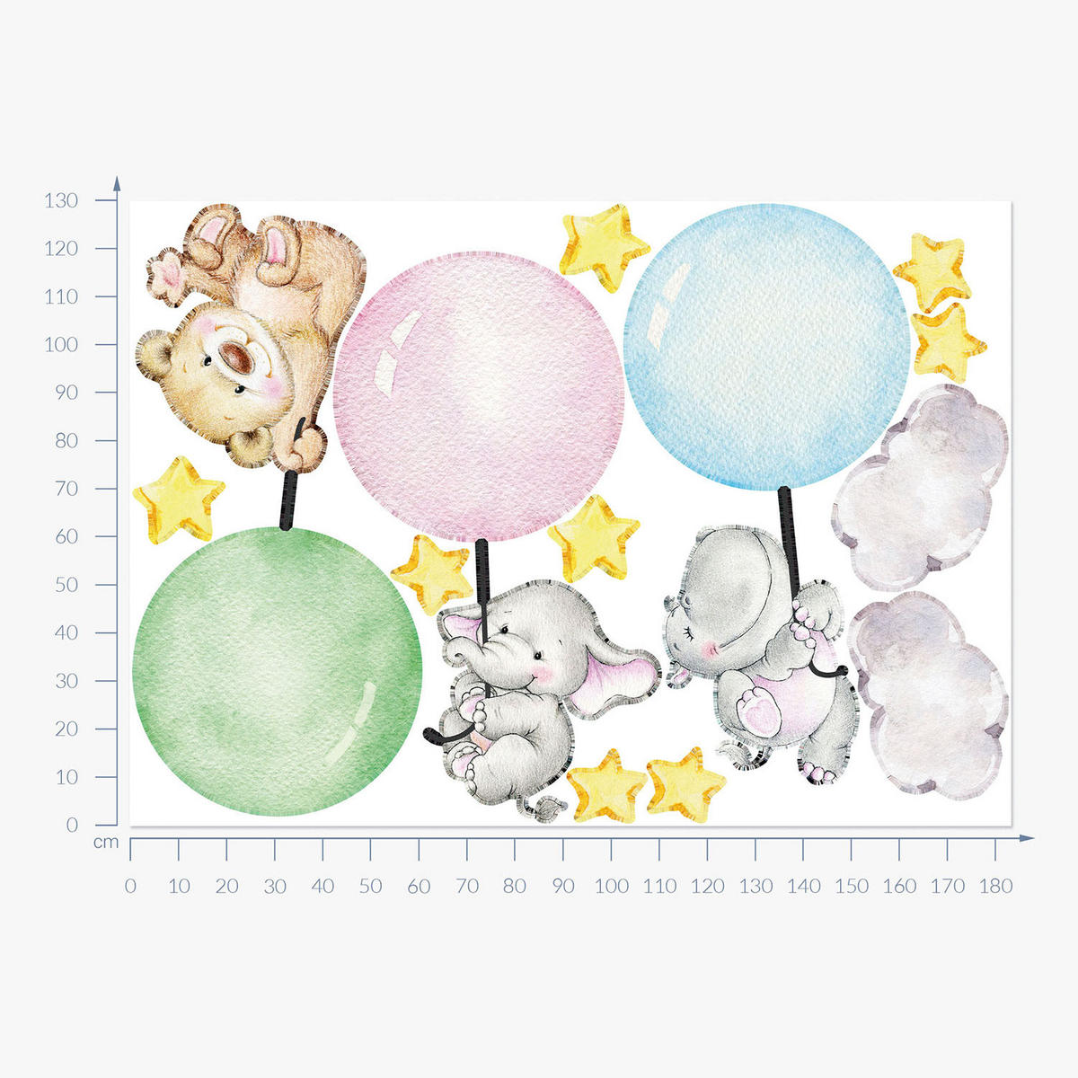 WANDAUFKLEBER 130x183cm - Tiere mit Luftballons - Multicolor, Kunststoff (130/183/0.1cm) - Wallfluent