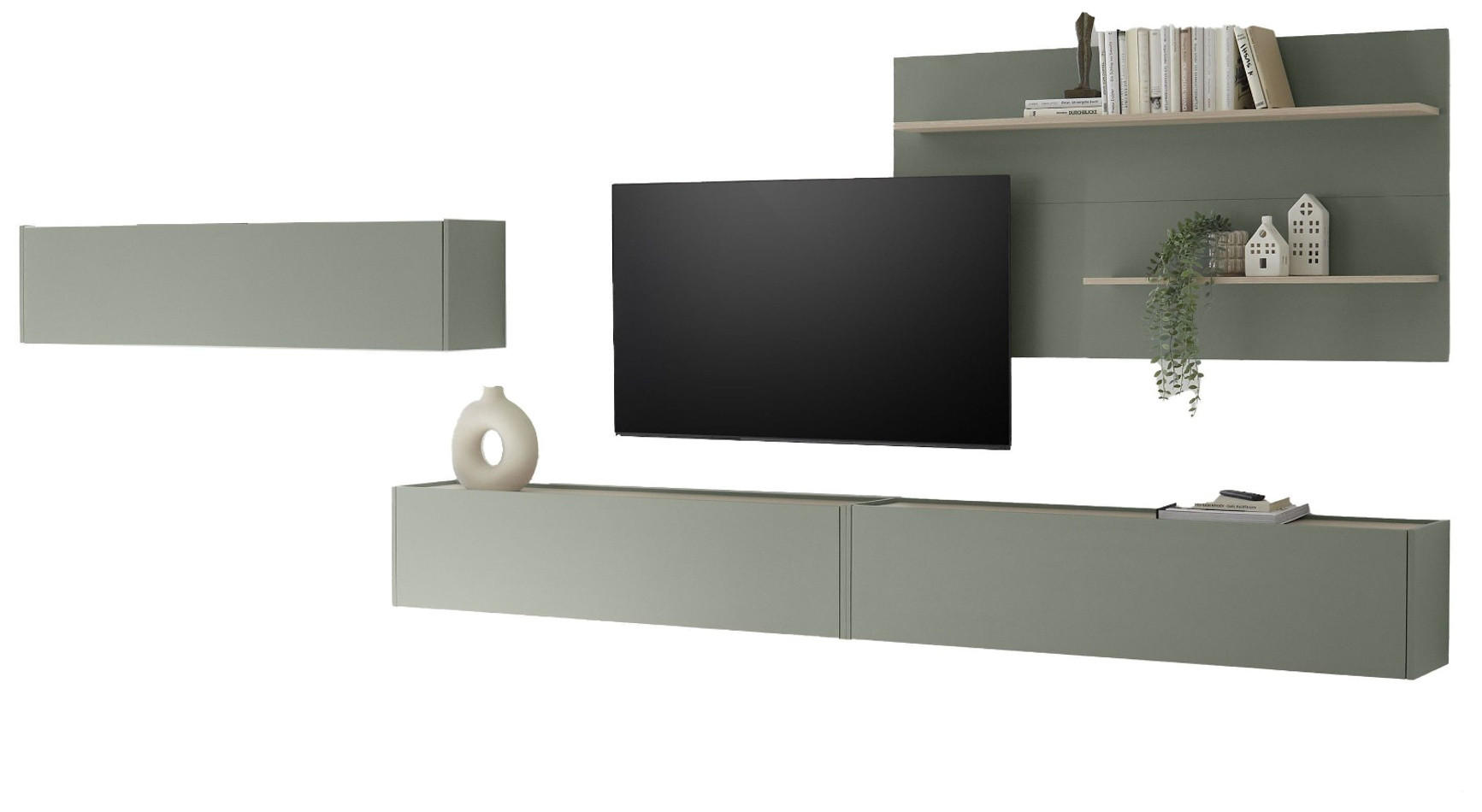 Furn.Design Wohnwand Salbeigrün, Eiche 400x190x30 cm