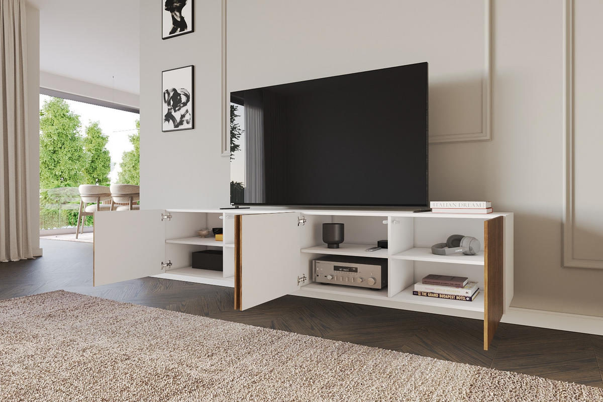 LOWBOARD KITO-W 2x100x40x41 cm - Weiß / Katania - Eiche Wotan, Holzwerkstoff (200/40/41cm) - ALTDECOR