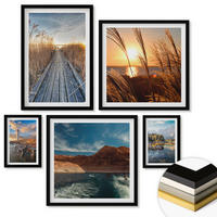 WANDBILDER 5er-Set - 50x50 cm & 20x30 cm & 40x60 cm Schwarzer Rahmen - Leuchtturm-Grassteg - Schwarz, Kunststoff (40/60cm) - ArtPrintCave