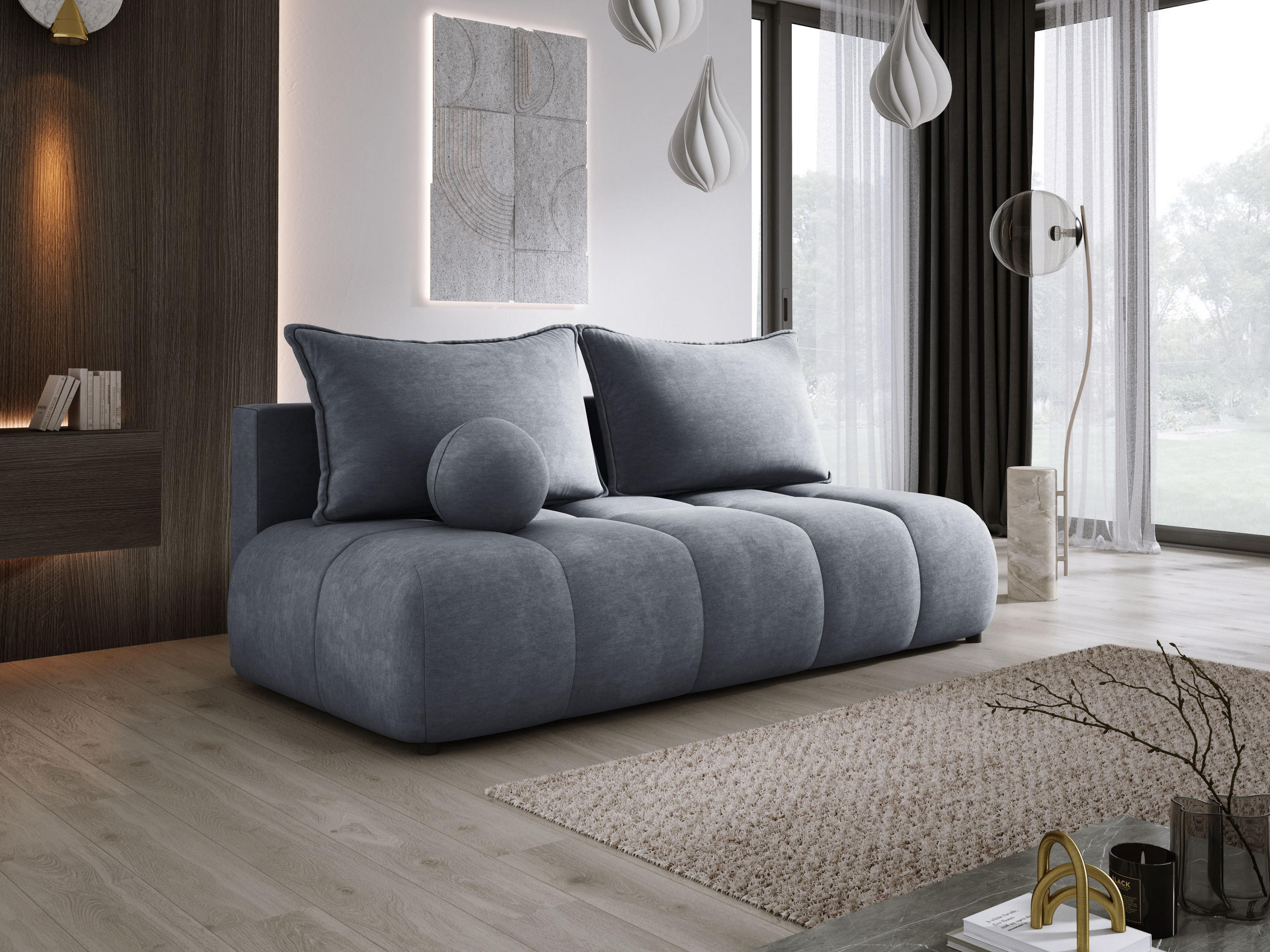SOFA COCO MINI SCHLAFSOFA mit Bettfunktion, CLOUD Stoffbezug, 2-Sitzer, freistehend, Größe: 205x105x97 cm, Dunkelgrau - Schieferfarben, Holz/Textil (205/97/105cm) - DomoHome