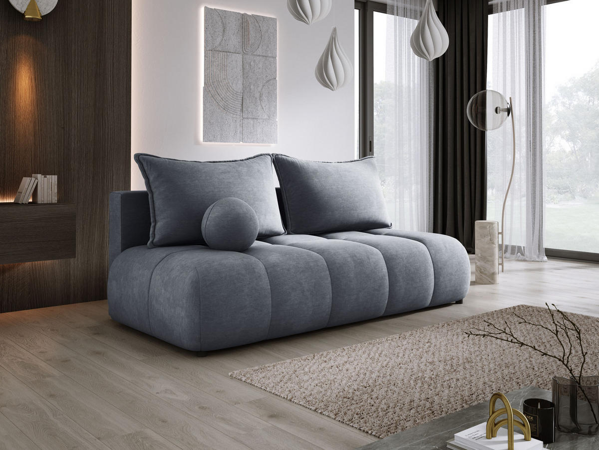 SOFA COCO MINI SCHLAFSOFA mit Bettfunktion, CLOUD Stoffbezug, 2-Sitzer, freistehend, Größe: 205x105x97 cm, Dunkelgrau - Schieferfarben, Holz/Textil (205/97/105cm) - DomoHome