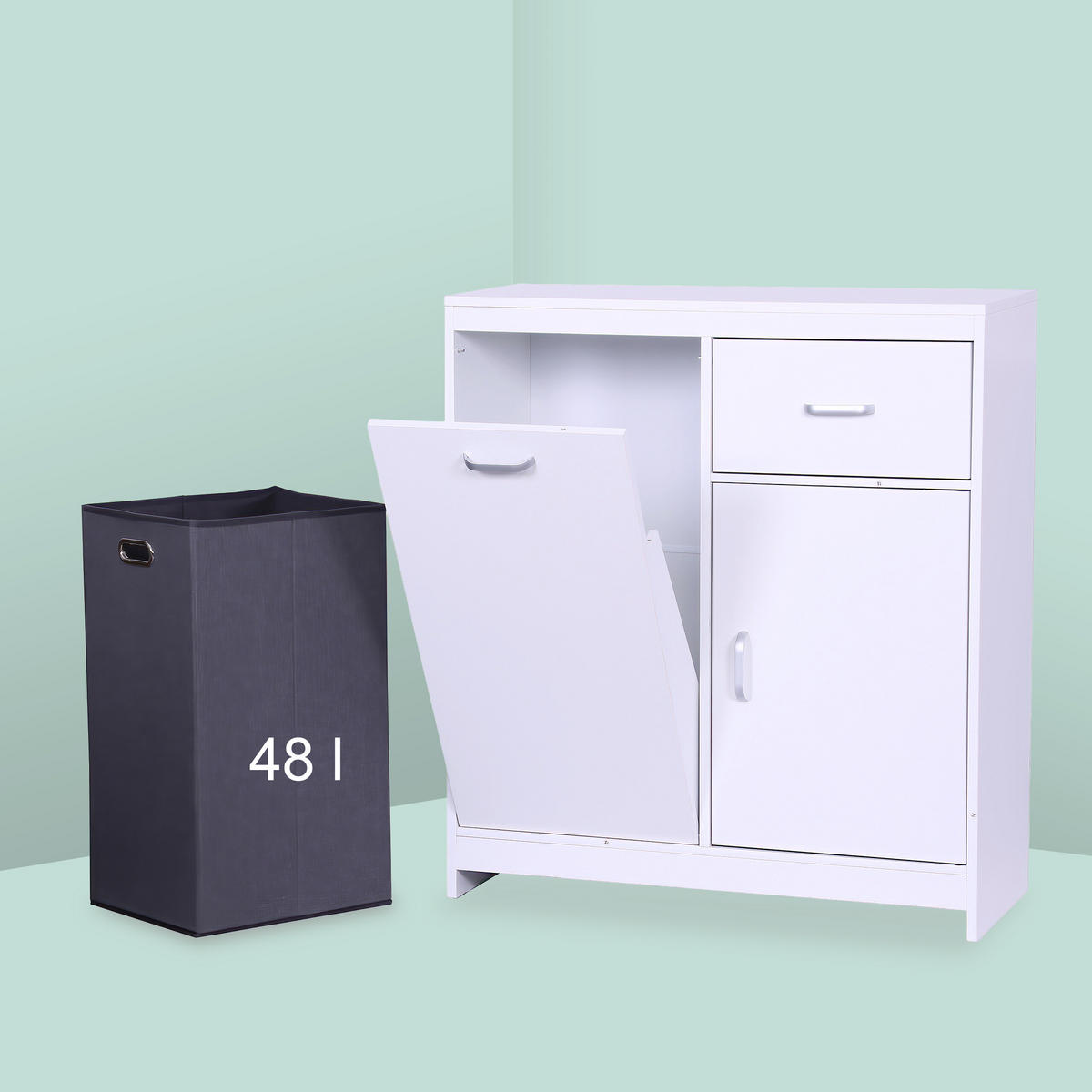 WÄSCHESCHRANK - Weiß, Holzwerkstoff/Textil (80/90/35cm) - Relaxdays