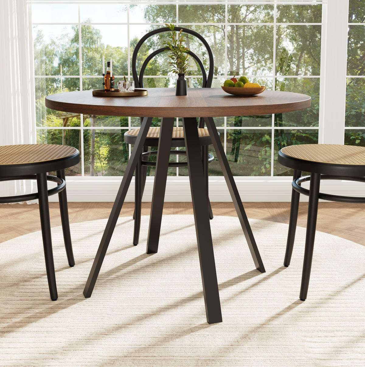 80/75/80 cm Walnussfarben/Schwarz aus MDF und Metall - Walnussfarben/Schwarz, Holzwerkstoff (80/80/75cm) - OKMYHOME