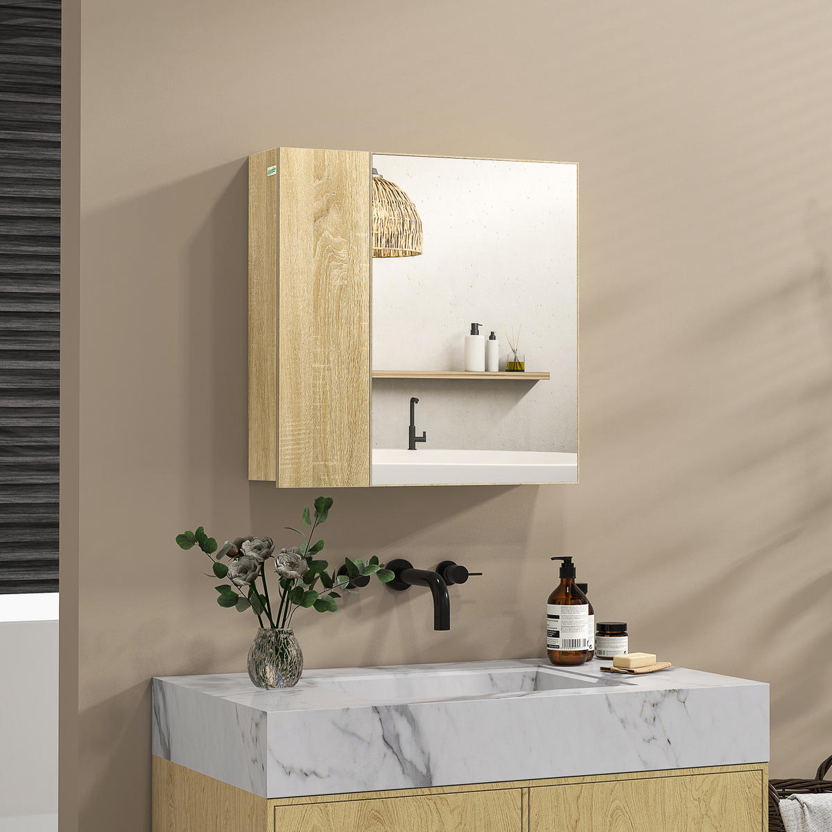 SPIEGELSCHRANK Spiegelschrank mit Spiegel und 4 Einlegeböden, 60 x 15 x 60 cm ,holzfarben - Braun, Glas (60/60/15cm) - Vallsero