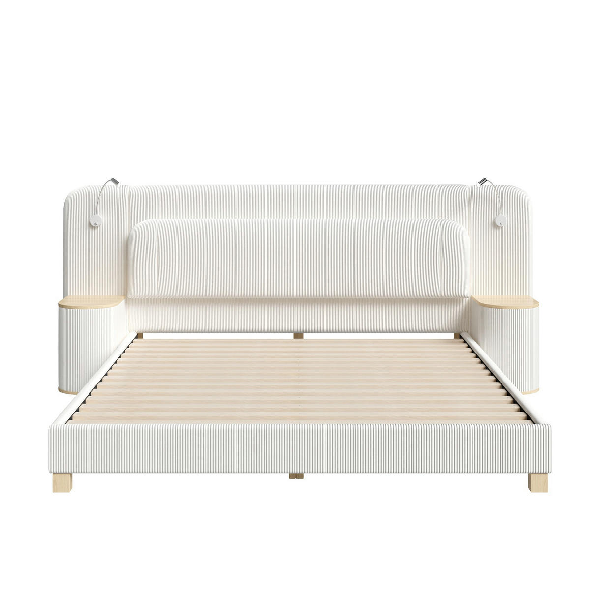 POLSTERBETT 180/200 cm mit Nachttischen und LED, DE-41849, in Beige - Beige, Holzwerkstoff (180/200cm) - ComfortXL