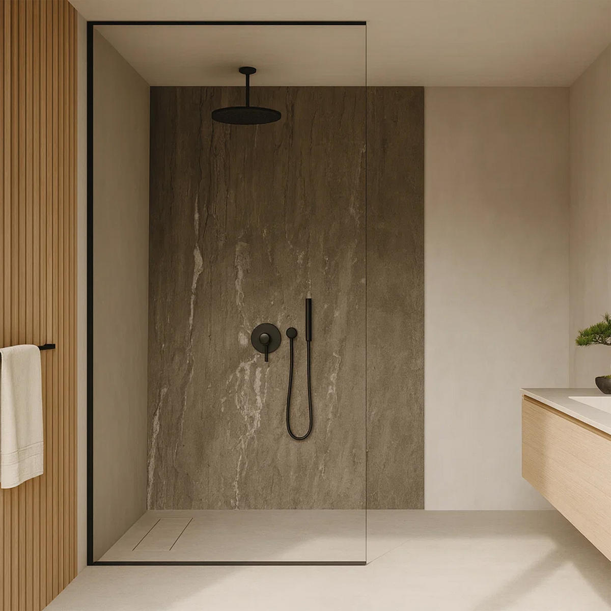 SADA SPRCHOVÉ ZADNÍ STĚNY 4 DÍLY Bladel - šedá, plast (60/120/0.3cm) - [neu.haus]