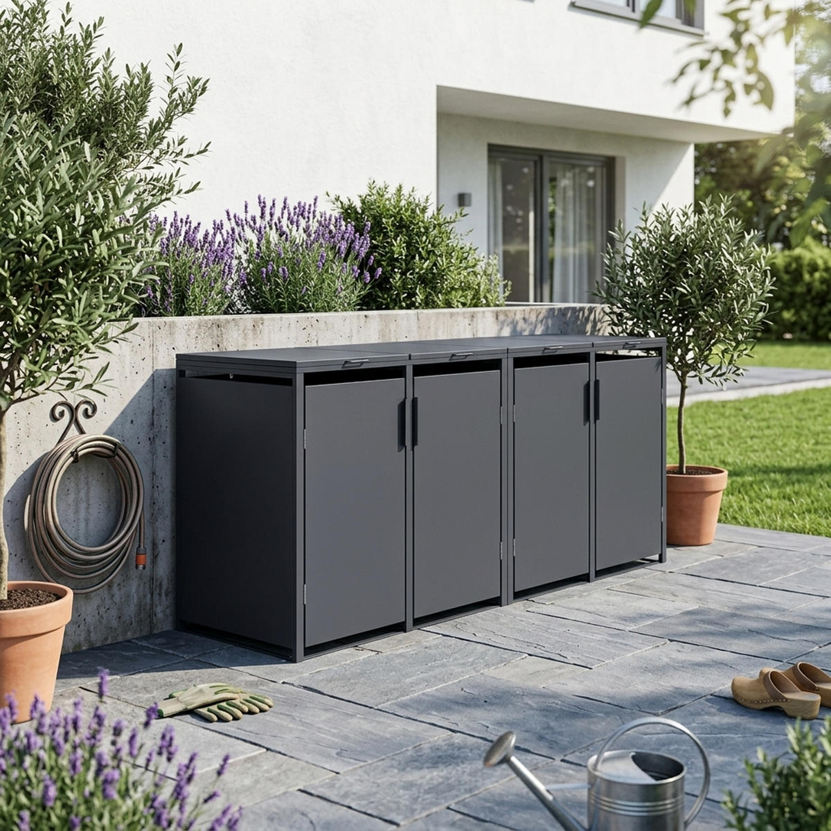 MÜLLTONNENVERKLEIDUNG Dublin - Mülltonnenbox für 4 - , Stahl verzinkt, anthrazit - Grau, Metall (264/116/80cm) - TPFGarden