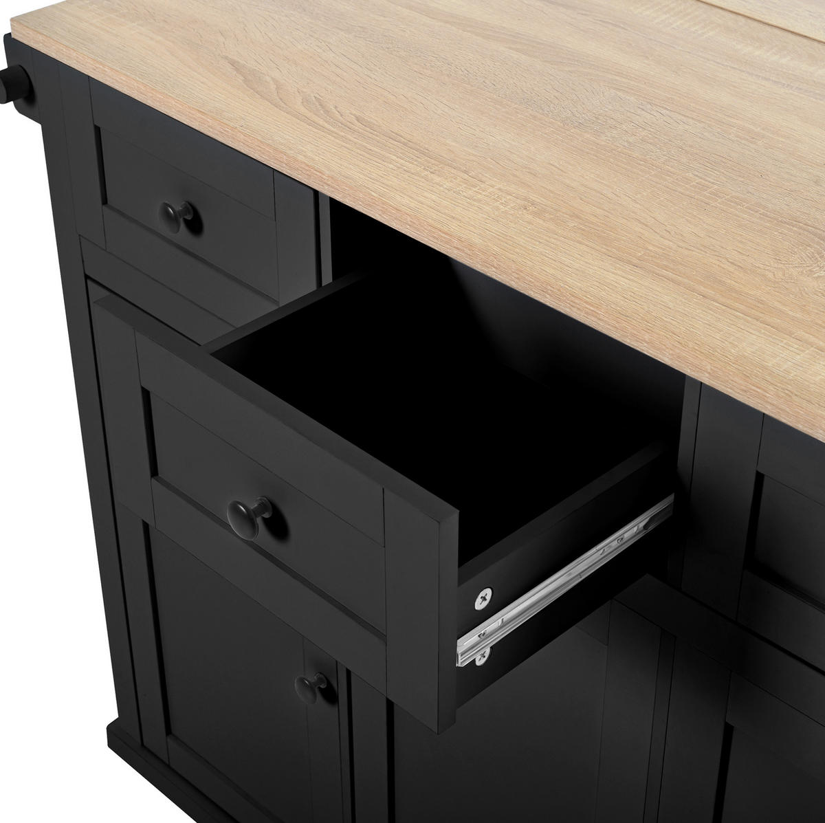 KÜCHENINSEL 112x46.2-76.2x92.7 cm Schwarz mit Ausziehplatte & Mülleimer-Fach - Schwarz, Holzwerkstoff (112/92.7/76.2cm) - Modfu