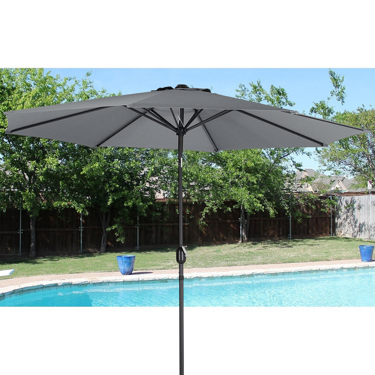 SONNENSCHIRM aus Polyester Metall in Dunkelgrau mit Resin-Sockel wetterfest UV-beständig drehbar 360° neigbar 60° 3 x 2.4m Ø49 × 35 cm - Grau, Metall (240/50cm) - Livingandhome