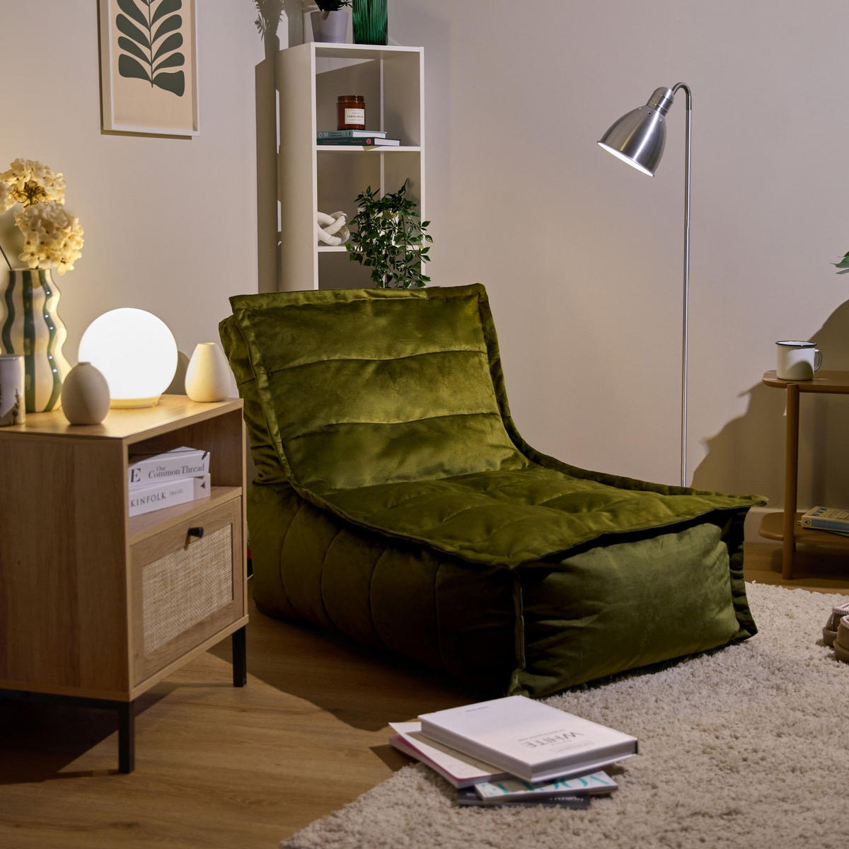 SITZSACK Lounger Skandi, Samt - Dunkelgrün, Kunststoff (65/67/90cm) - icon