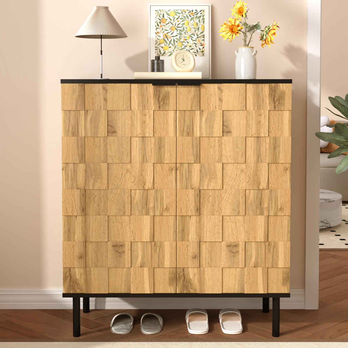 SCHUHSCHRANK Mosaik 2 Türen verstellbar - Naturfarben, Holzwerkstoff (80/91.5/35cm) - Fortuna Lai