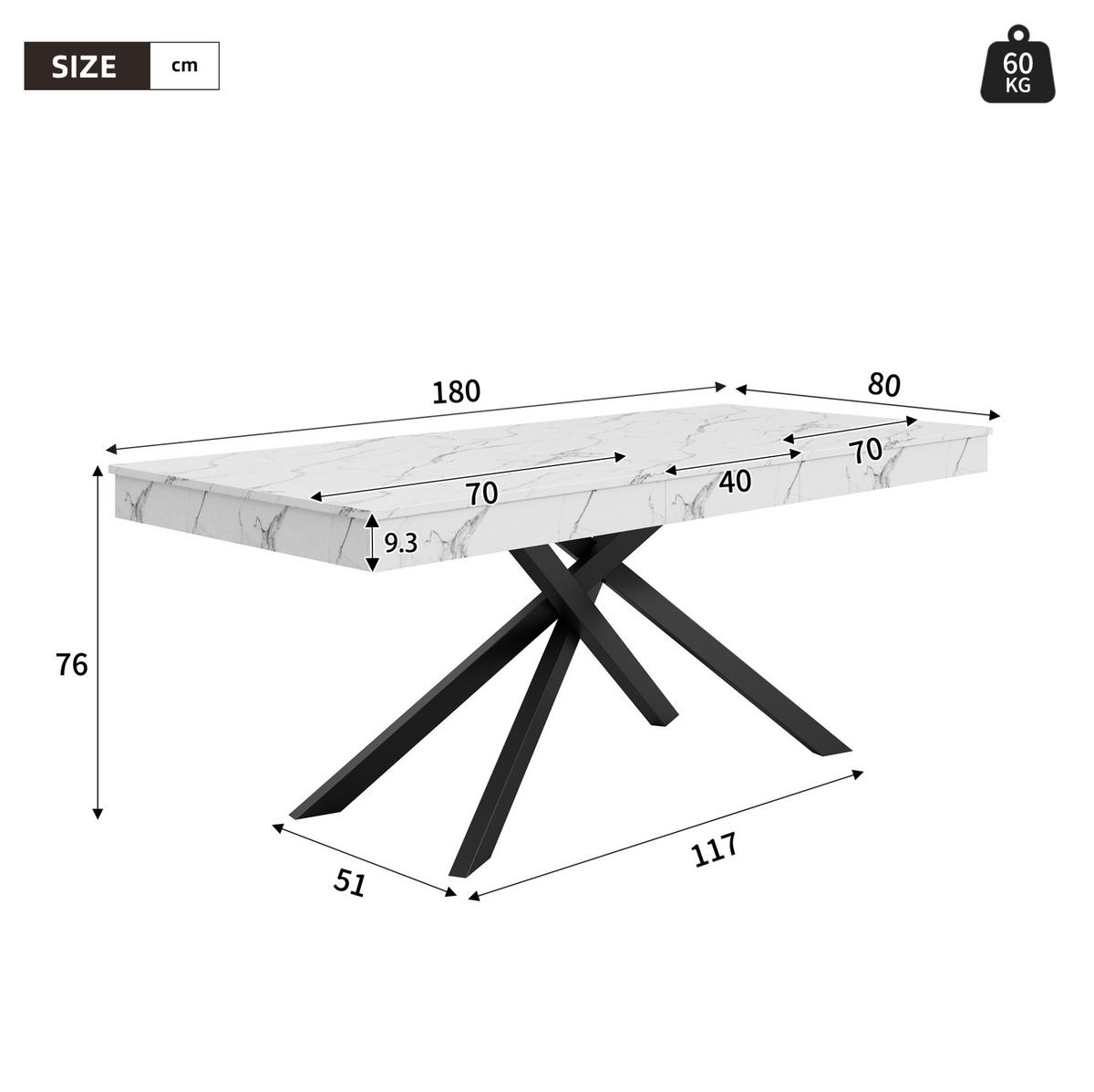 ESSTISCH 140/180/80 cm in Weiß, aus MDF, ausziehbar für 6–8 Personen - Weiß, Holzwerkstoff (180/80/76cm) - Flora Grace