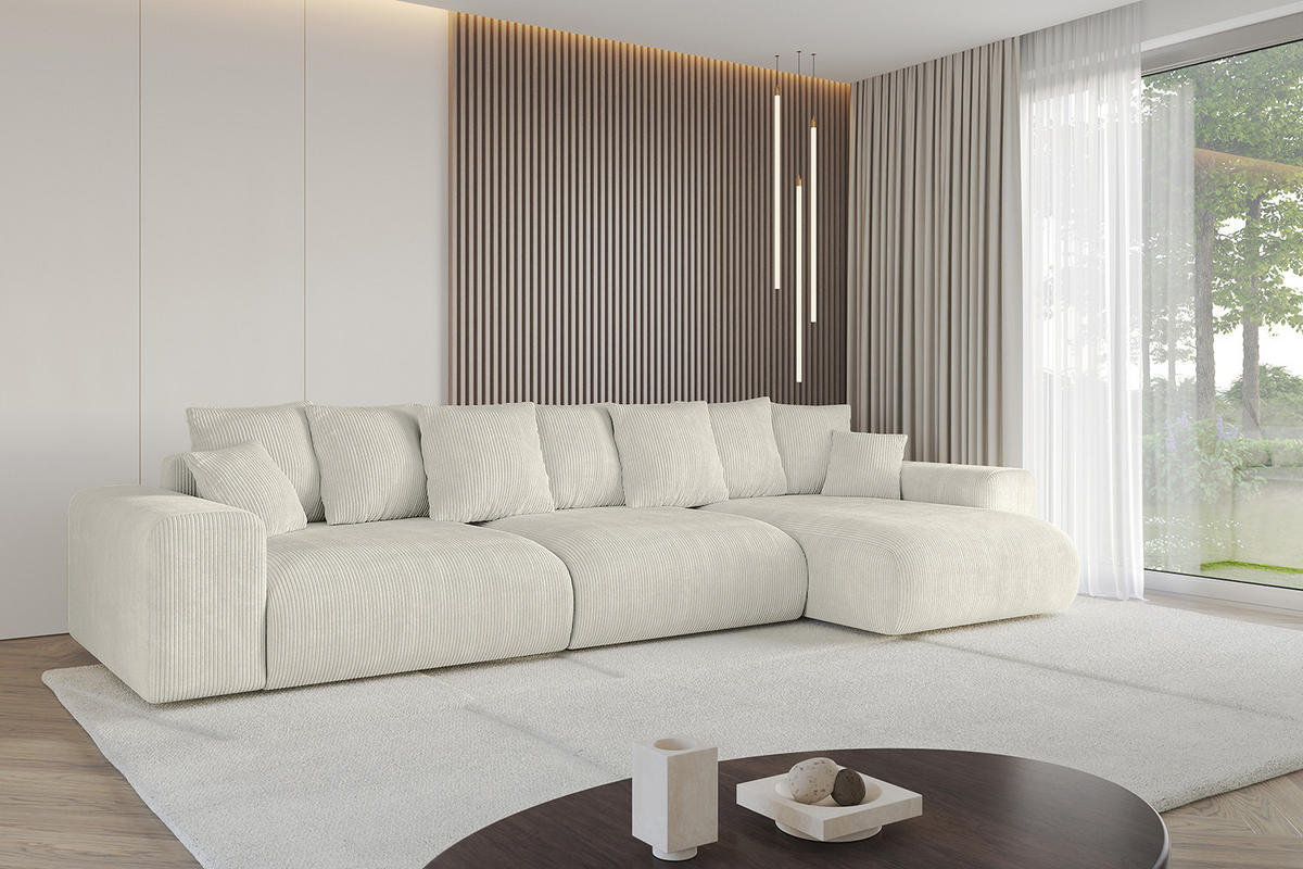 ECKSOFA Ottomane rechts ESKAR-L 364x176x84 Ecru Cord - Ecru/Schwarz, Holzwerkstoff/Kunststoff (176/364cm) - ALTDECOR