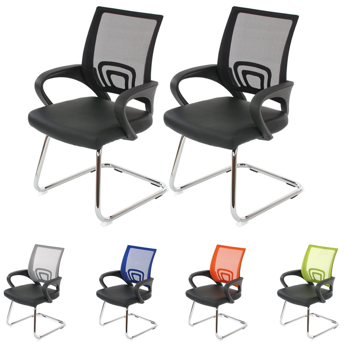 BESUCHERSTUHL 2er-Set mit Lehne, stylisch 92x57x59cm Sitzhöhe 44cm Kunstleder Schwarz - Schwarz, Kunststoff (57/92/59cm) - PROREGAL