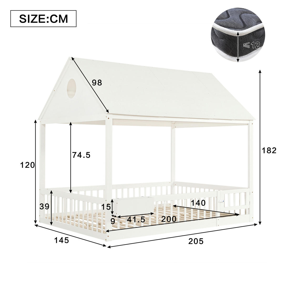 HAUSBETT 140x200 cm in Weiß mit dekorativen Vorhängeschirmen - Weiß, Holz (140/200cm) - KOMHTOM