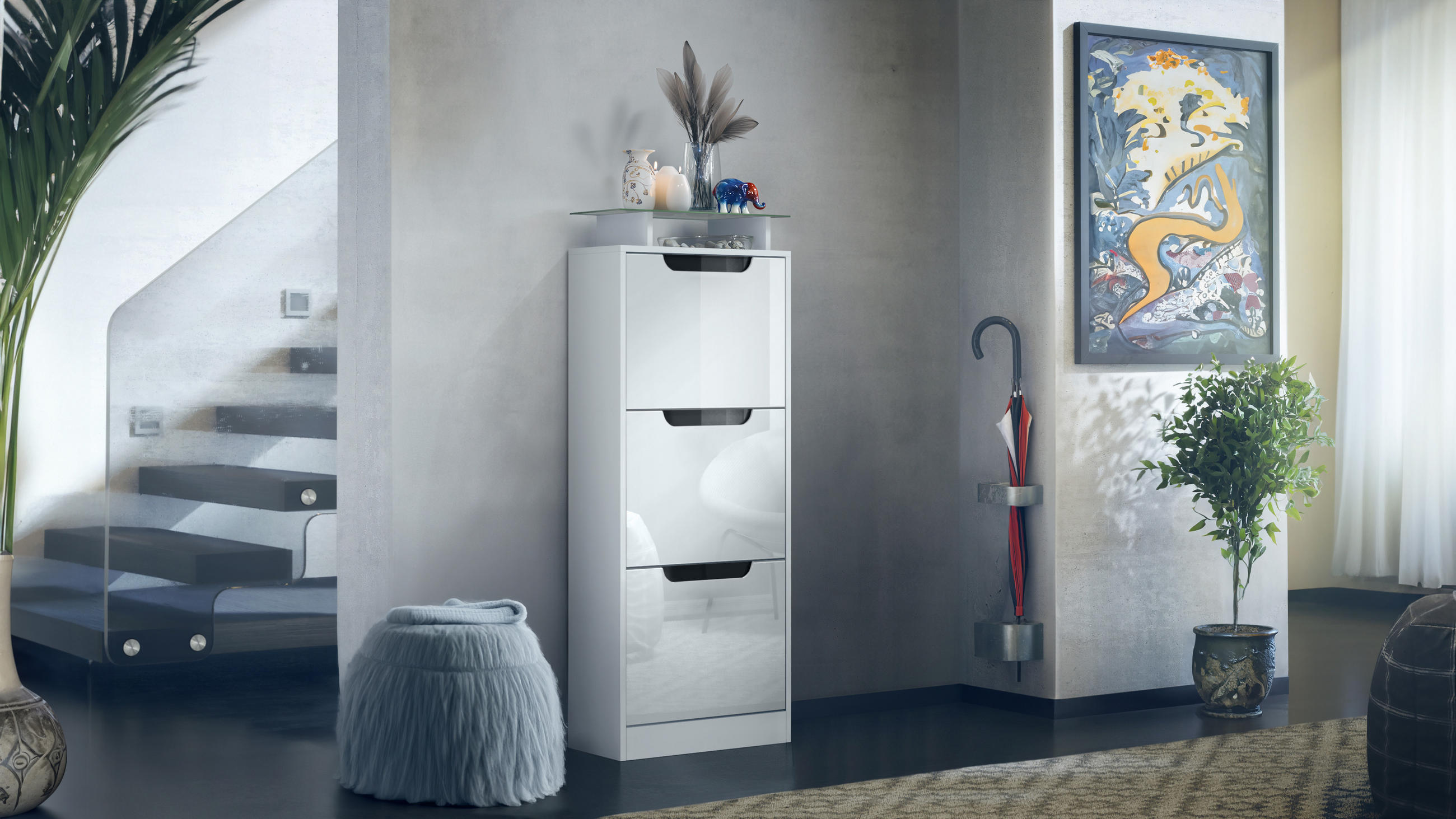 SCHUHSCHRANK Space Weiß Hochglanz - Weiß Hochglanz, Holzwerkstoff (46/128/23cm) - Vladon