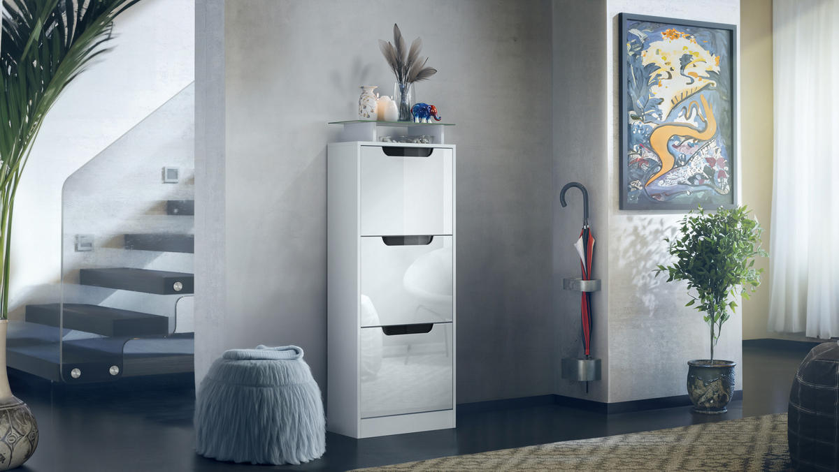 SCHUHSCHRANK Space Weiß Hochglanz - Weiß Hochglanz, Holzwerkstoff (46/128/23cm) - Vladon
