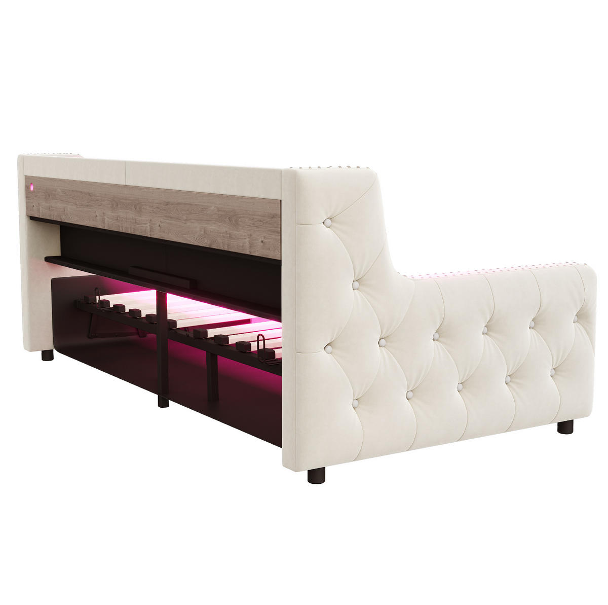 POLSTERBETT 90/200 cm aus Samt mit LED-Beleuchtung, Beige - Beige, Textil (90/200cm) - OKMYHOME