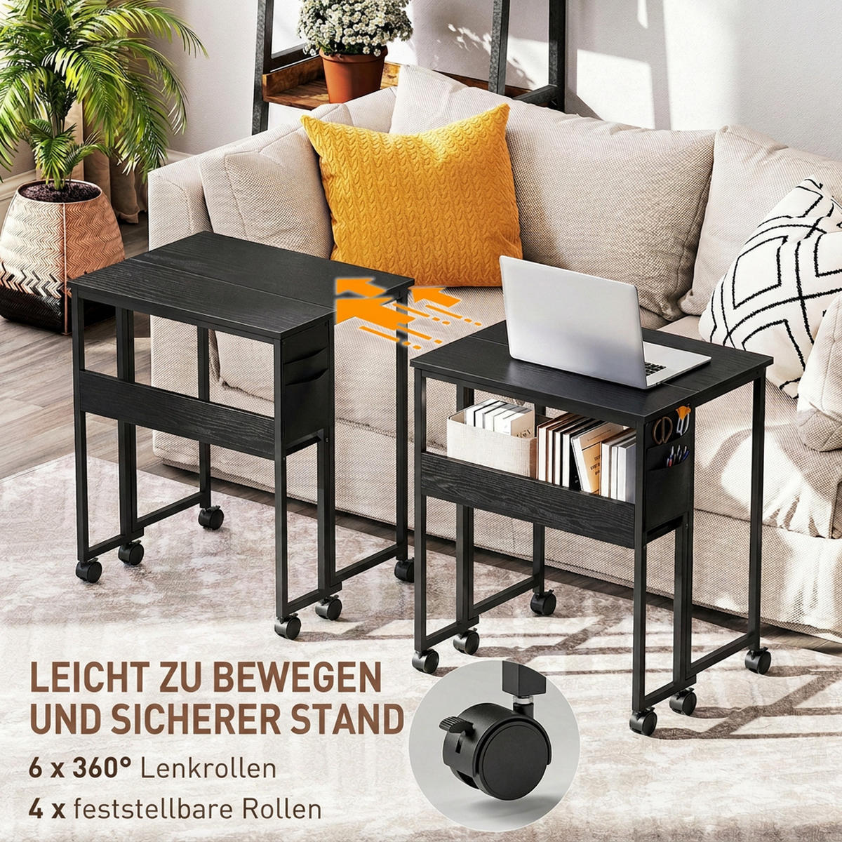 KLAPPBARER-SCHREIBTISCH MDF Stahl Schwarz - Schwarz, Metall (63/50/75cm) - HOMCOM