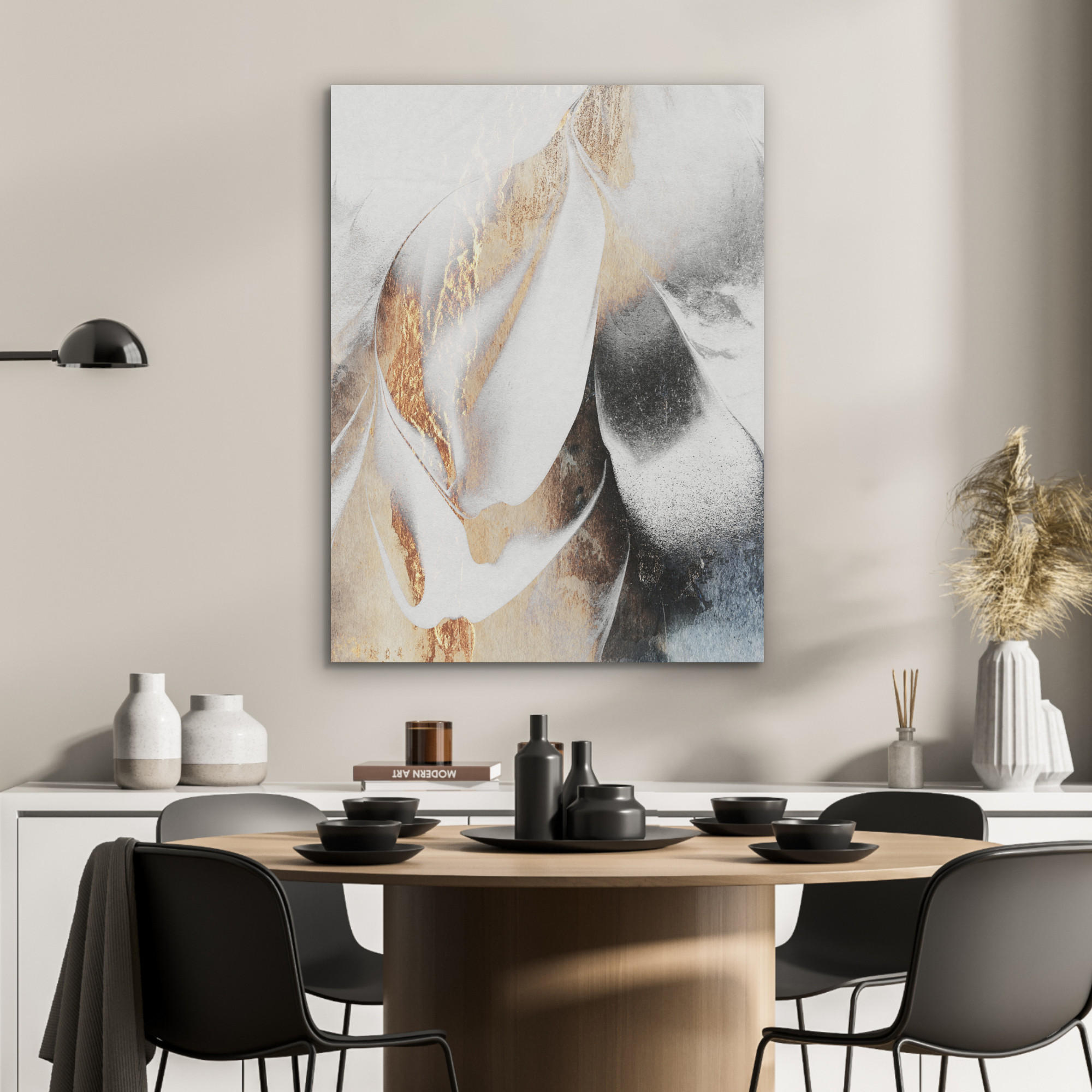 AKUSTIKPANEEL Luxus - Abstrakt - Gold - Weiß 60x80 cm - Goldfarben, Textil (60/0.9/80cm) - MuchoWow