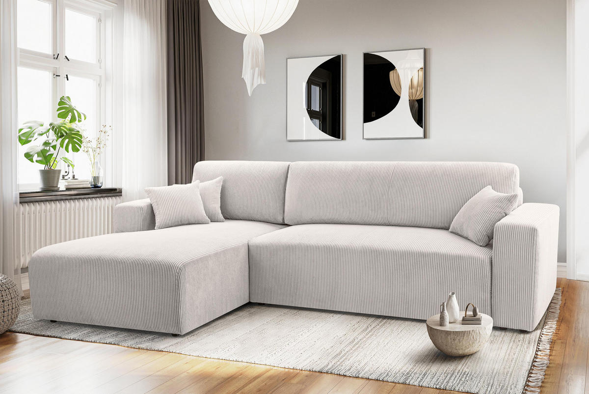 ECKSOFA L Form Catea Weiß 279/145/84 cm Links mit Schlaffunktion - Creme/Schwarz, Kunststoff/Textil (145/279cm) - AX Living