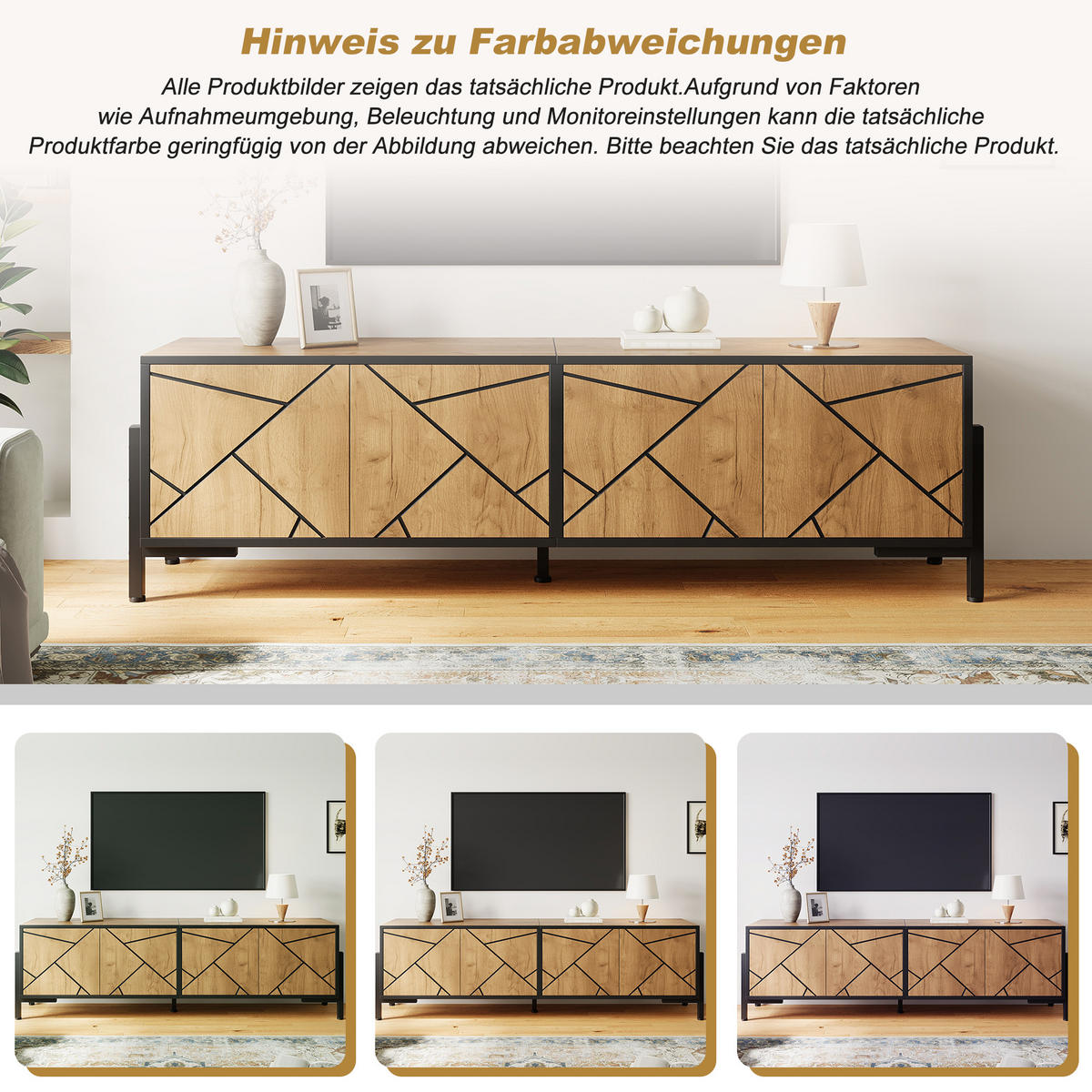 TV-LOWBOARD 153x40x50 cm Holz Schwarz 4 Türen Geometrisches Design - Naturfarben, Holzwerkstoff (40/50/153cm) - FLIEKS
