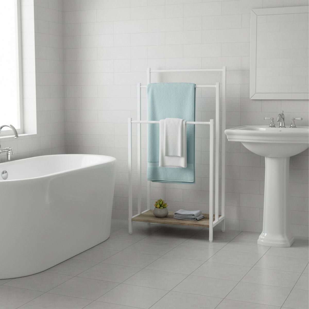 HANDTUCHSTÄNDER - Weiß, Holzwerkstoff/Metall (43/81/28cm) - Relaxdays