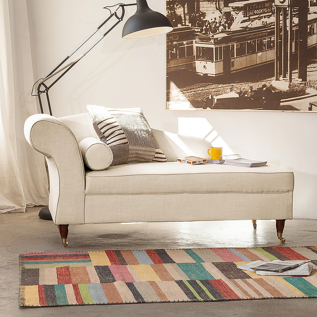 RECAMIERE - Webstoff - Beige, Textil (166/80/77cm) - home24