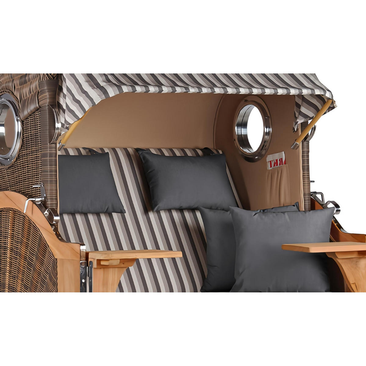 STRANDKORB Düne 2 Sitzer Teak PE Grey - Braun/Grau, Holz/Metall (125/170/80cm) - Mr. Deko