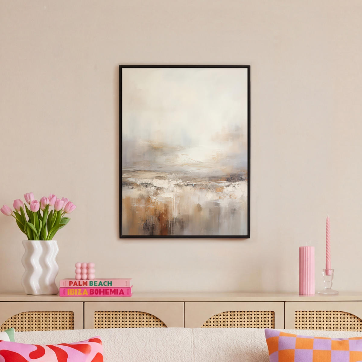 LEINWAND Bilder mit Rahmen - Kunst - Industriell - Grau - Braun - Abstrakt - 50x70 - Sandfarben, Textil (50/70cm) - MuchoWow