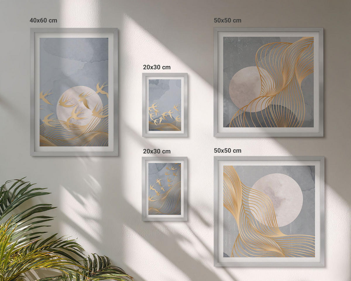 BILDER SET 5er Set - 50x50 cm & 20x30 cm & 40x60 cm Silberner Rahmen - Weiße Pferde - Silberfarben, Kunststoff (40/60cm) - TULUP