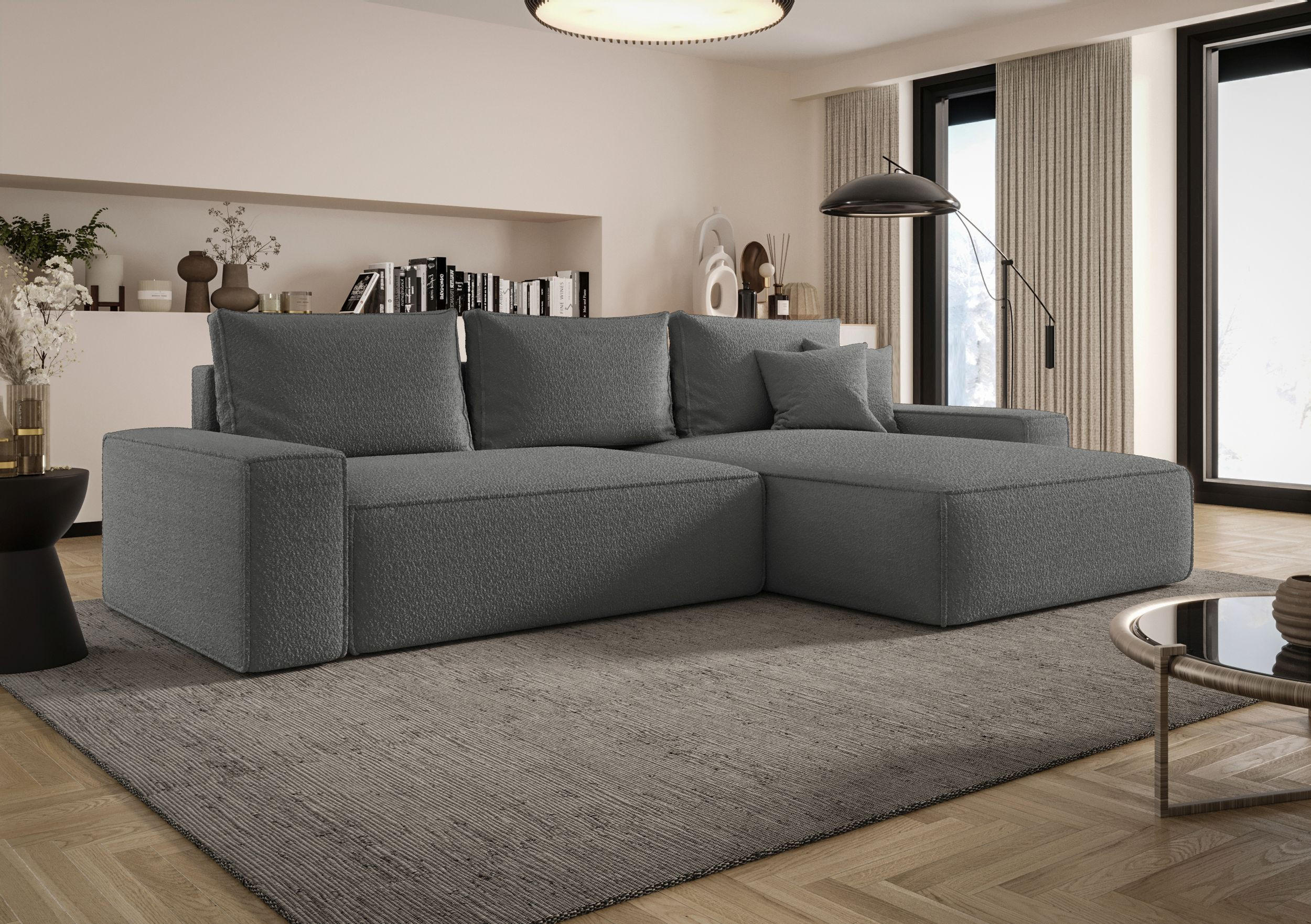 ECKSOFA MONA mit Schlaffunktion QUELLE 92 Rechts - Grau, Textil (280/185cm) - Bedante