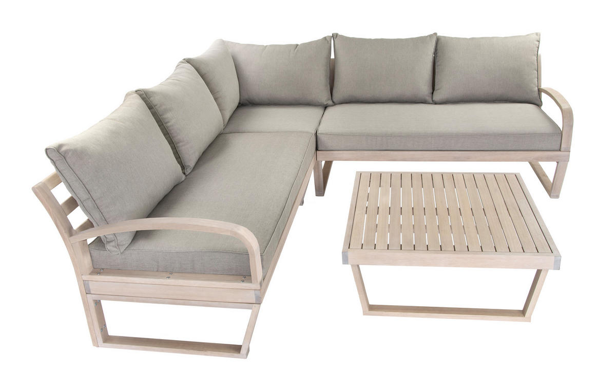 GARTEN-ECKLOUNGE Jura Grau Eukalyptus Holz FSC 100 - Braun, Kunststoff - Green Spirit