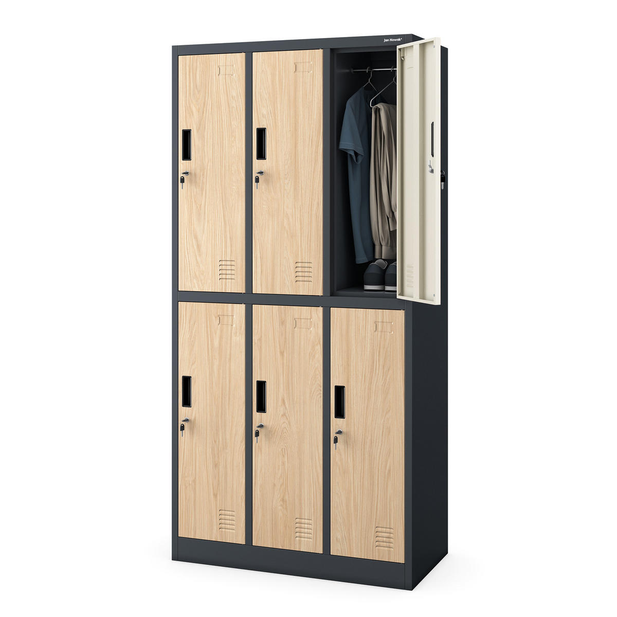 ARBEITSSCHUTZ-GARDEROBENSCHRANK 6-Türiger IGOR 185x90x45 cm - Anthrazit/Sonoma Eiche, Metall (90/185/45cm) - Jan Nowak