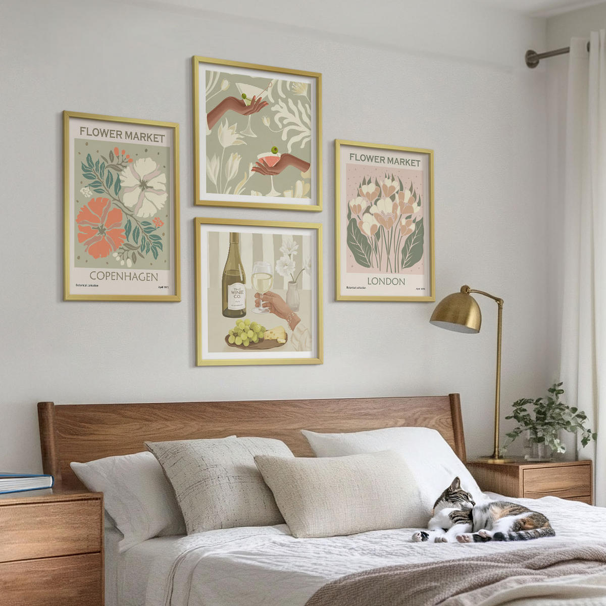 BILDER SET 4er Set - 50x50 cm & 40x60 cm Goldrahmen - Blumenposter Weinstadt - Goldfarben, Kunststoff (50/50cm) - TULUP