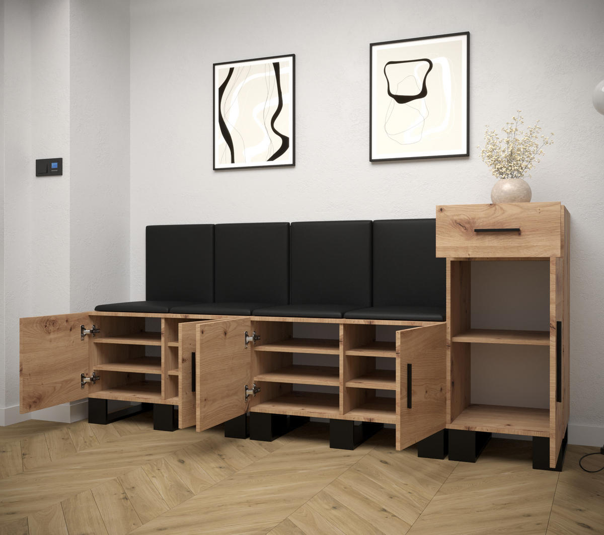 GARDEROBEN-SET 95/210/45,6 - Waldgrün/Schwarz, Holz/Kunststoff (210/95/45.6cm) - Abiks Möbel