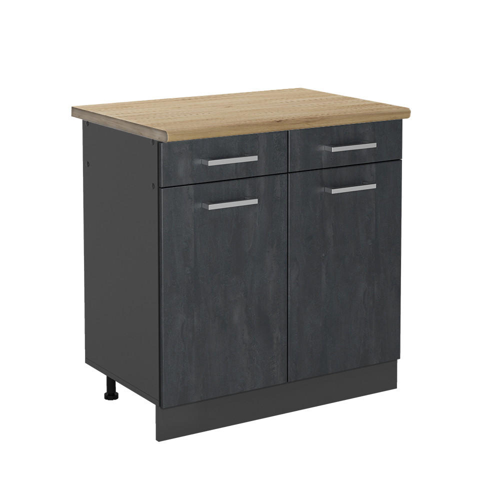 KÜCHENUNTERSCHRANK R-Line Schwarz Beton 80 cm AP Eiche - Anthrazit/Schwarz, Holzwerkstoff (80/81.6/60cm) - Vicco