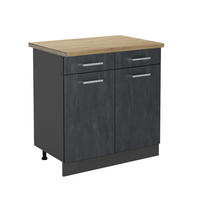 KÜCHENUNTERSCHRANK R-Line Schwarz Beton 80 cm AP Eiche - Anthrazit/Schwarz, Holzwerkstoff (80/81.6/60cm) - Vicco