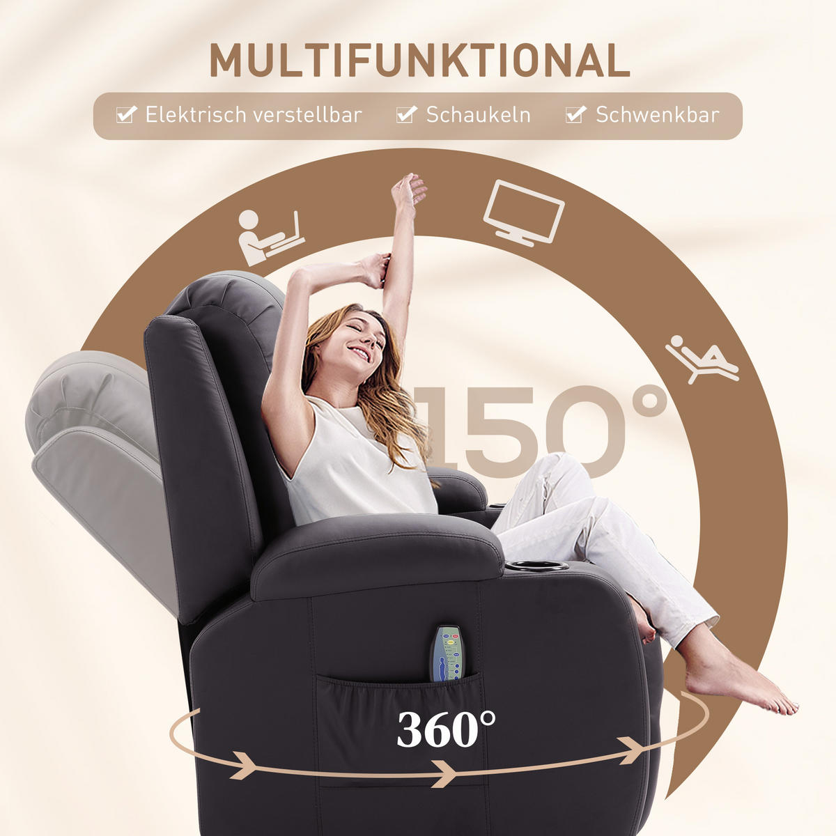 MASSAGESESSEL Kunstleder Braun - Braun, Leder (94/104/85cm) - HOMCOM