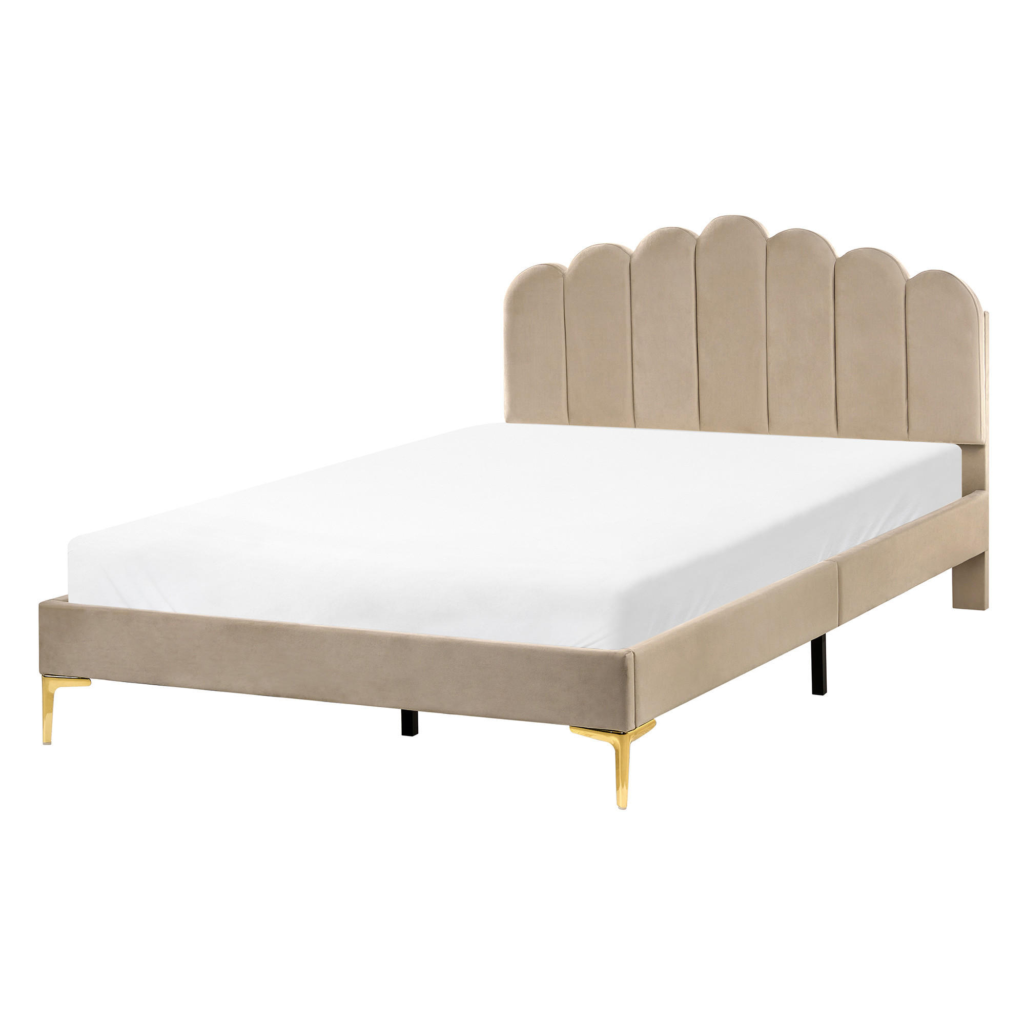 Beliani POSTEL s roštem 140/200 cm Sametová látka Taupe Sauvian