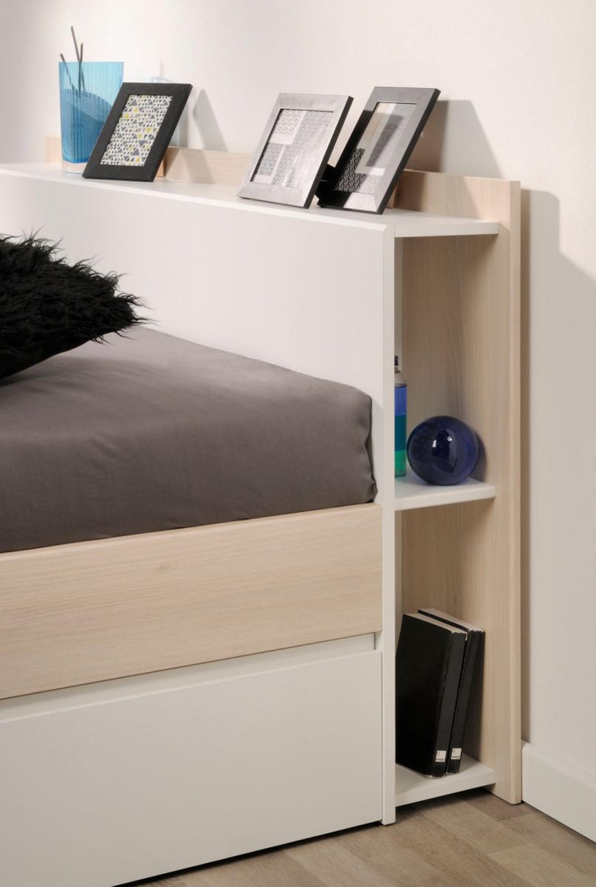 JUGENDZIMMER Akazie, weiß, Komplett-Set mit Stauraumbett 160x200, Schreibtisch, Kommode - Silberfarben/Weiß, Holzwerkstoff/Kunststoff (170/82/220cm) - Parisot Meuble