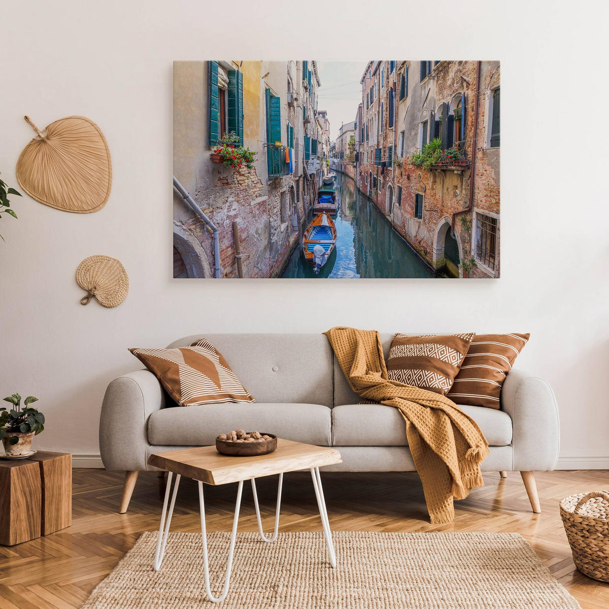 LEINWANDBILD Für Wohnzimmer Venedig Stadtarchitektur 3D 100x70 - Blau/Beige, Textil (100/70cm) - Muralo
